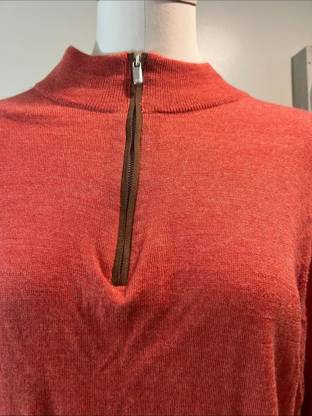 Peter Millar autumn crest  1/4 zip burnt orange merino wool lightweight sweater